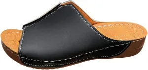 Sandals for Women 2025 Orthopedic Arch Support Flat Slippers Slip on Wide Width Beach Shoes Leather Wedge Slides Sandals