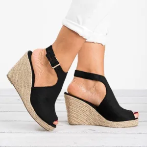 Sandals Women Dressy Summer Wedge, Womens Espadrille Wedge Sandals Open Toe Ankle Strap Buckle Platform Sandals Wedge High Heels Sandals Casual Summer Dress Shoes (a-Black, 11.5)