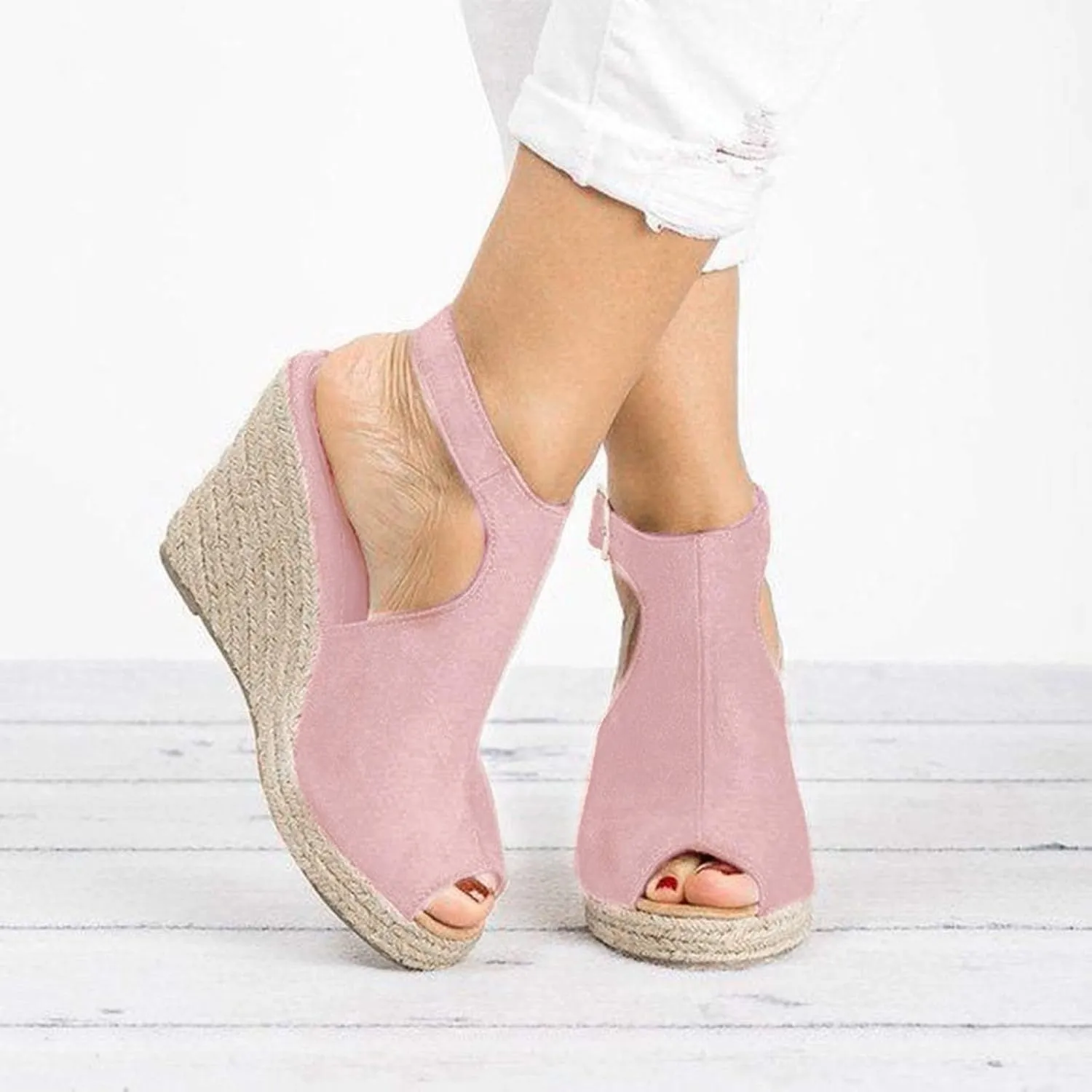 Sandals Women Dressy Summer Wedge, Womens Espadrille Wedge Sandals Open Toe Ankle Strap Buckle Platform Sandals Wedge High Heels Sandals Casual Summer Dress Shoes (a-Pink, 8)