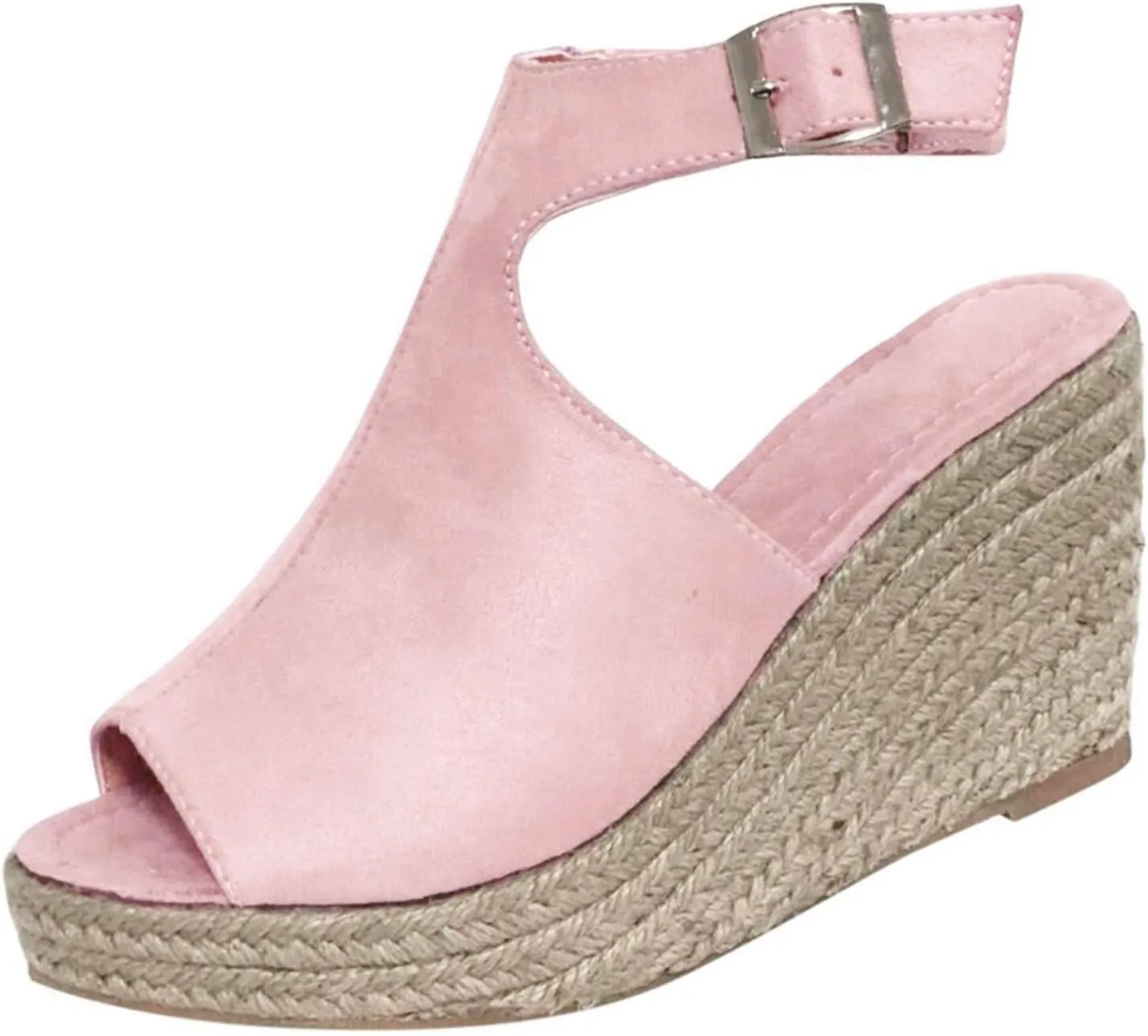 Sandals Women Dressy Summer Wedge, Womens Espadrille Wedge Sandals Open Toe Ankle Strap Buckle Platform Sandals Wedge High Heels Sandals Casual Summer Dress Shoes (a-Pink, 8)