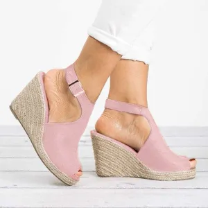 Sandals Women Dressy Summer Wedge, Womens Espadrille Wedge Sandals Open Toe Ankle Strap Buckle Platform Sandals Wedge High Heels Sandals Casual Summer Dress Shoes (a-Pink, 8)