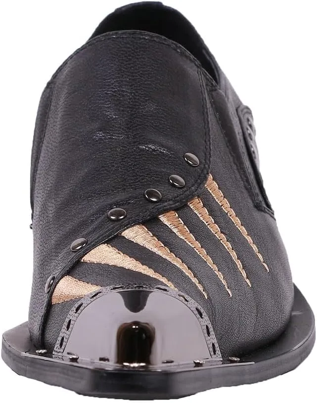 Santimon Loafers Pointed Toe Western Embroidery Leather Dress Men Shoes