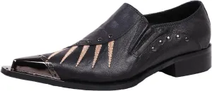 Santimon Loafers Pointed Toe Western Embroidery Leather Dress Men Shoes