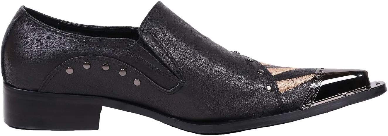 Santimon Loafers Pointed Toe Western Embroidery Leather Dress Men Shoes