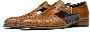 Santimon Men’s Genuine Leather Woven Sandals | Closed-Toe Business Casual Shoes, Fashionable Outdoor Sandals, Comfortable Summer Loafers for Men