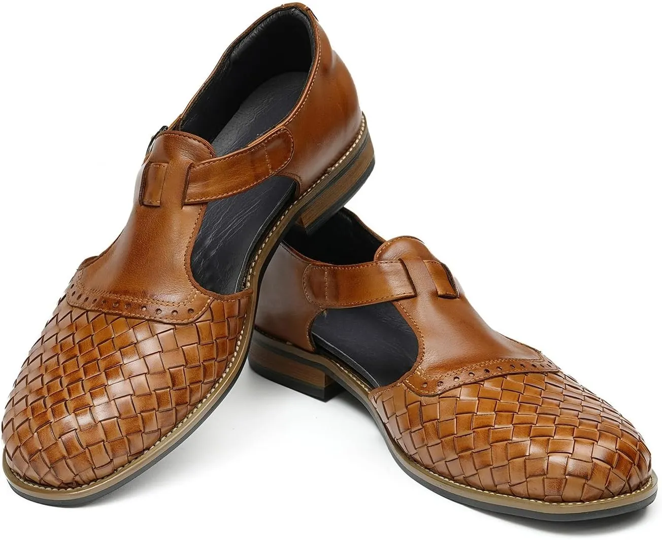 Santimon Men’s Genuine Leather Woven Sandals | Closed-Toe Business Casual Shoes, Fashionable Outdoor Sandals, Comfortable Summer Loafers for Men