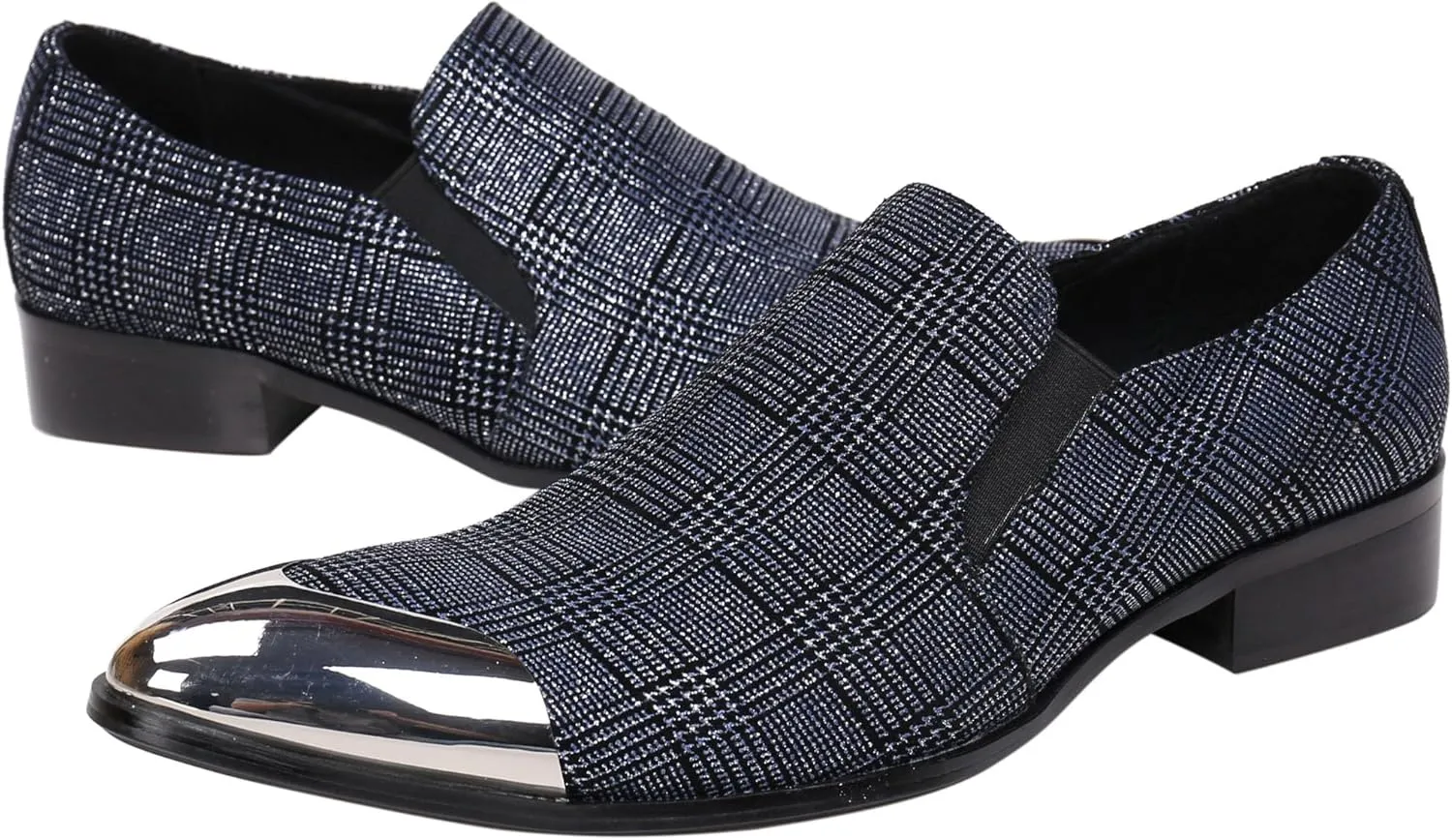 Santimon Mens Loafers Pointed Toe Leather Fashion Printed Metal Tip Western Dress Shoes