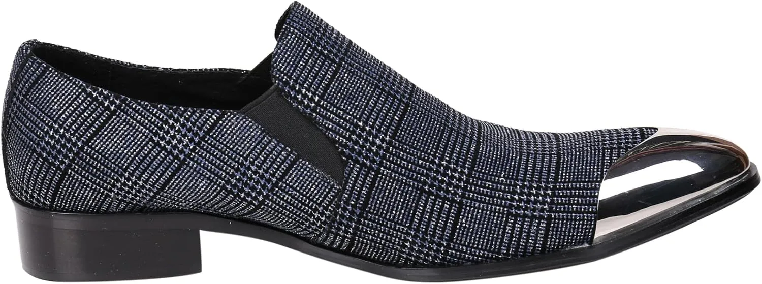 Santimon Mens Loafers Pointed Toe Leather Fashion Printed Metal Tip Western Dress Shoes