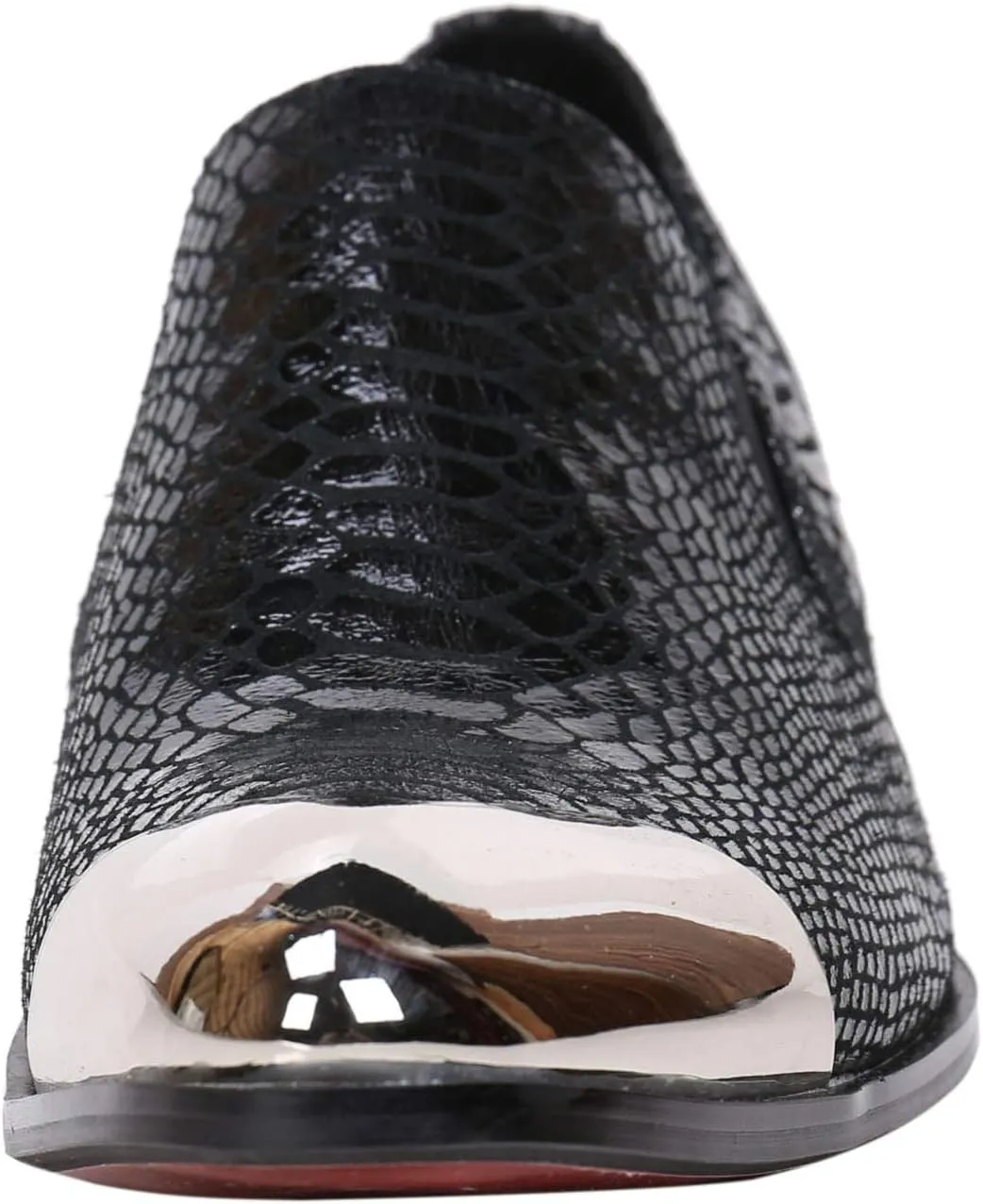 Santimon Mens Loafers Pointed Toe Leather Fashion Printed Metal Tip Western Dress Shoes
