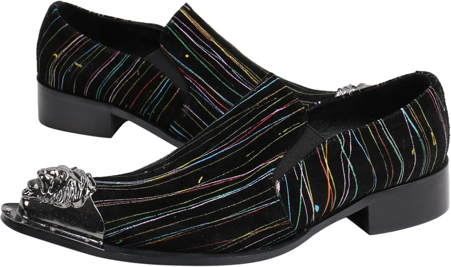 Santimon Mens Loafers Pointed Toe Sparkling Leather Fashion Casual Metal Tip Western Dress Shoes