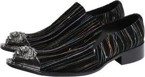 Santimon Mens Loafers Pointed Toe Sparkling Leather Fashion Casual Metal Tip Western Dress Shoes