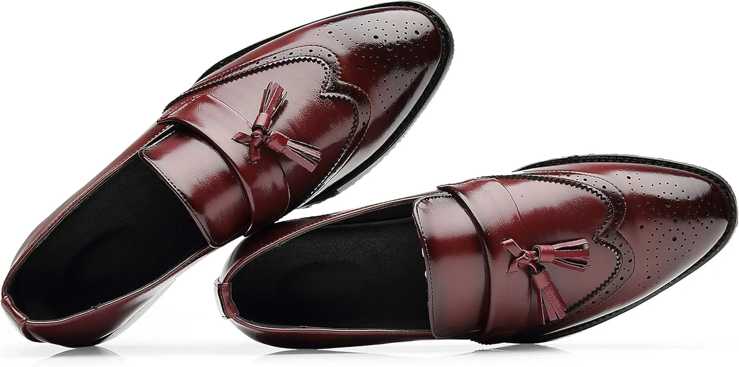 Santimon Men's Smoking Slipper Tassel Loafers Brogue PU Leather Driving Boat Moccasins Casual Shoes