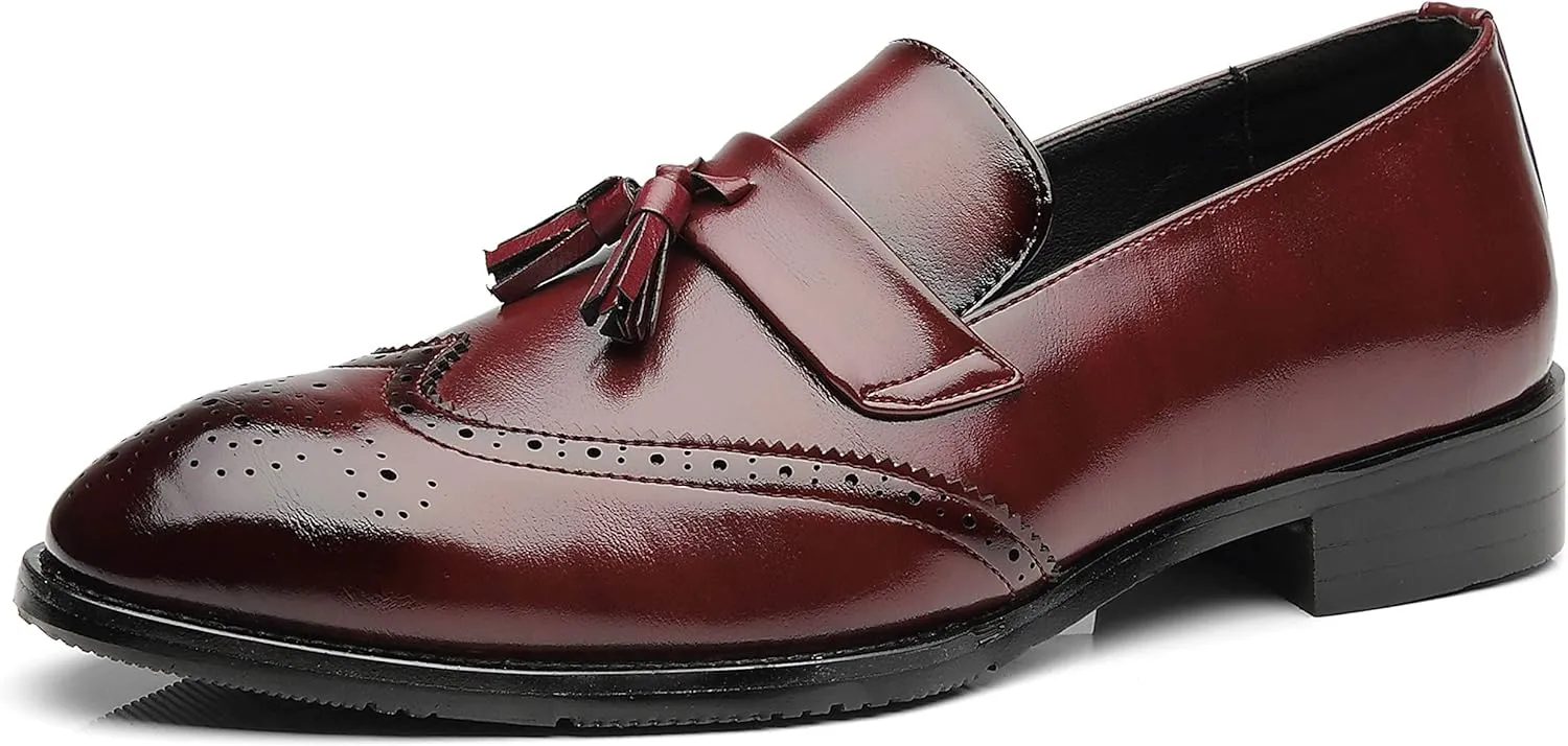 Santimon Men's Smoking Slipper Tassel Loafers Brogue PU Leather Driving Boat Moccasins Casual Shoes