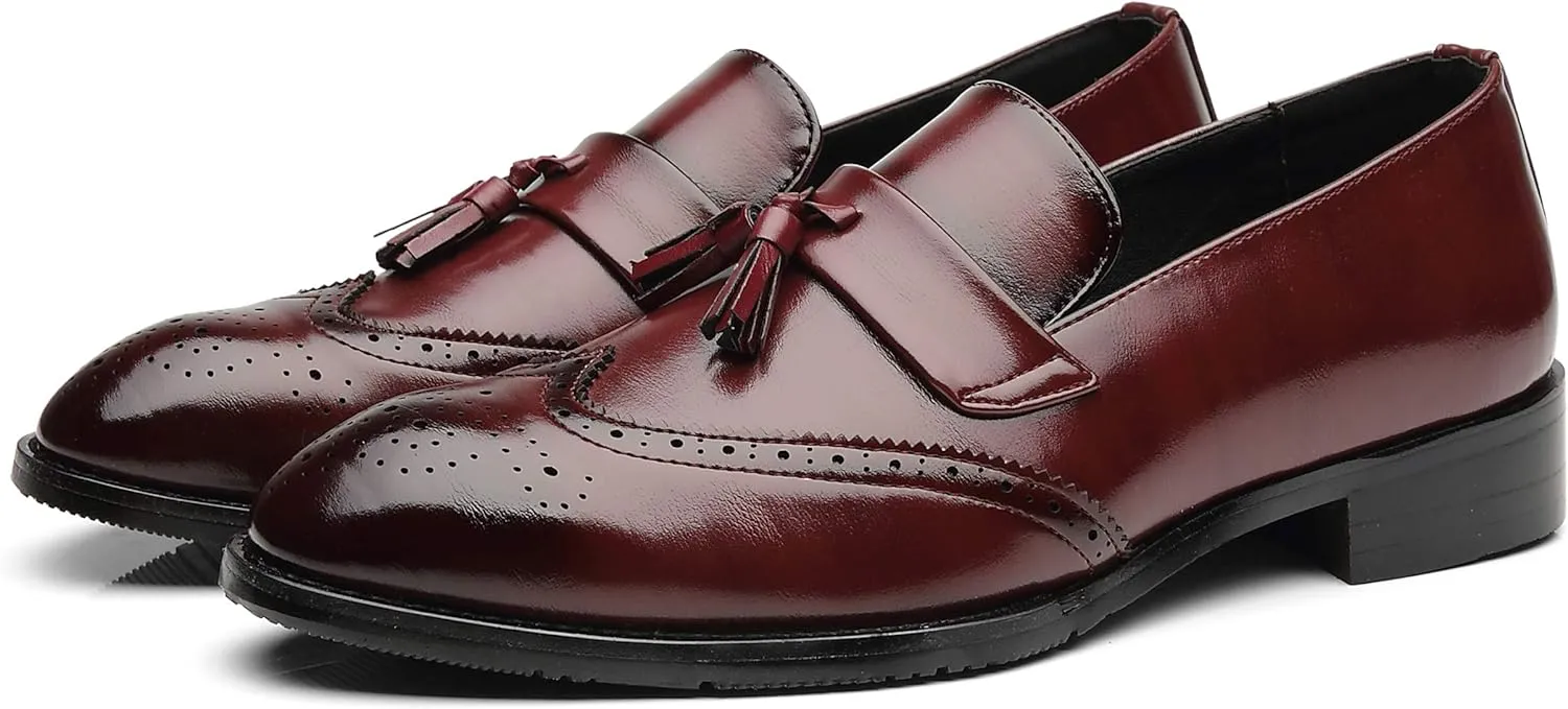 Santimon Men's Smoking Slipper Tassel Loafers Brogue PU Leather Driving Boat Moccasins Casual Shoes