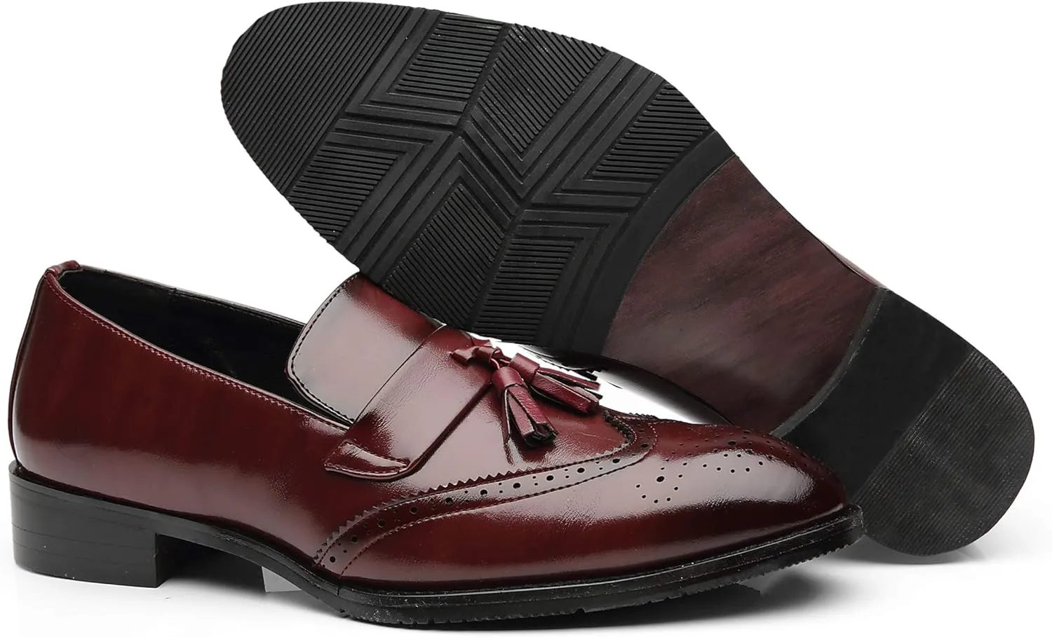 Santimon Men's Smoking Slipper Tassel Loafers Brogue PU Leather Driving Boat Moccasins Casual Shoes