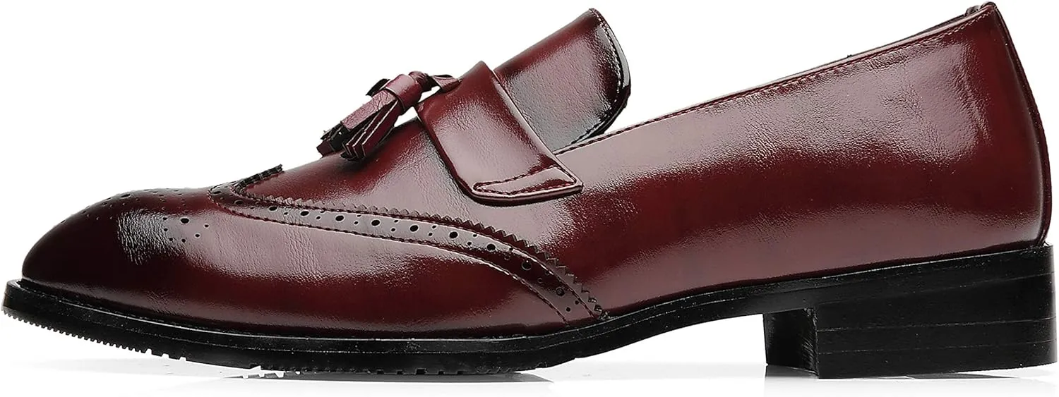 Santimon Men's Smoking Slipper Tassel Loafers Brogue PU Leather Driving Boat Moccasins Casual Shoes