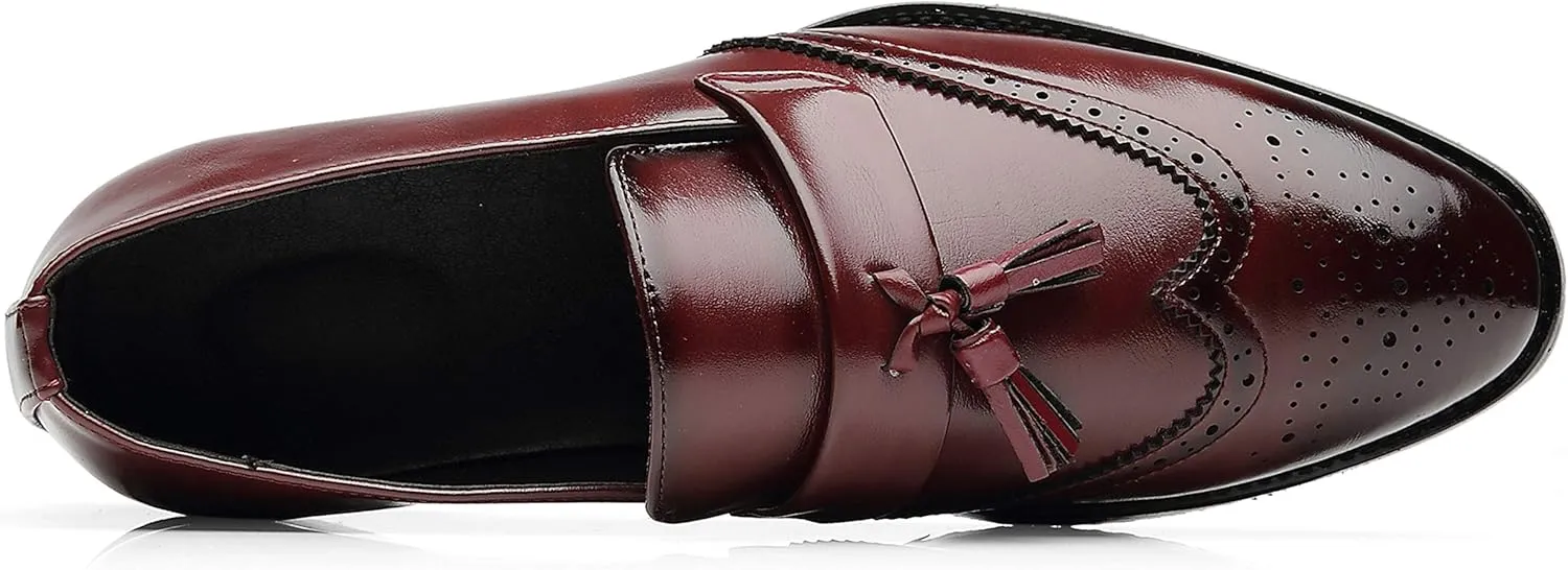Santimon Men's Smoking Slipper Tassel Loafers Brogue PU Leather Driving Boat Moccasins Casual Shoes