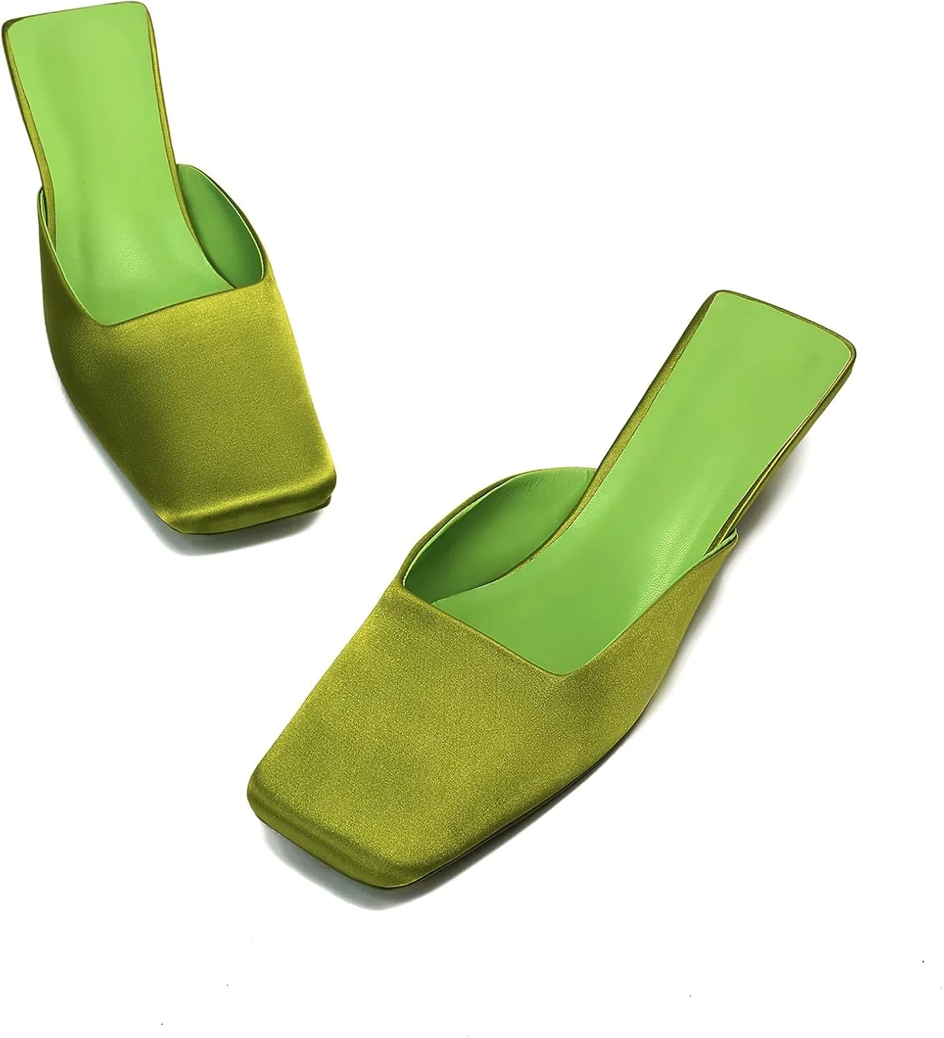 Satin Mid-low Heels Muller Sandals for Women, Closed Square Toe Kitten Heels Slip On Mules for Wedding Party Dance Dressy Casual Summer Pumps