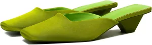 Satin Mid-low Heels Muller Sandals for Women, Closed Square Toe Kitten Heels Slip On Mules for Wedding Party Dance Dressy Casual Summer Pumps