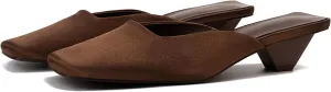 Satin Mid-low Heels Muller Sandals for Women, Closed Square Toe Kitten Heels Slip On Mules for Wedding Party Dance Dressy Casual Summer Pumps