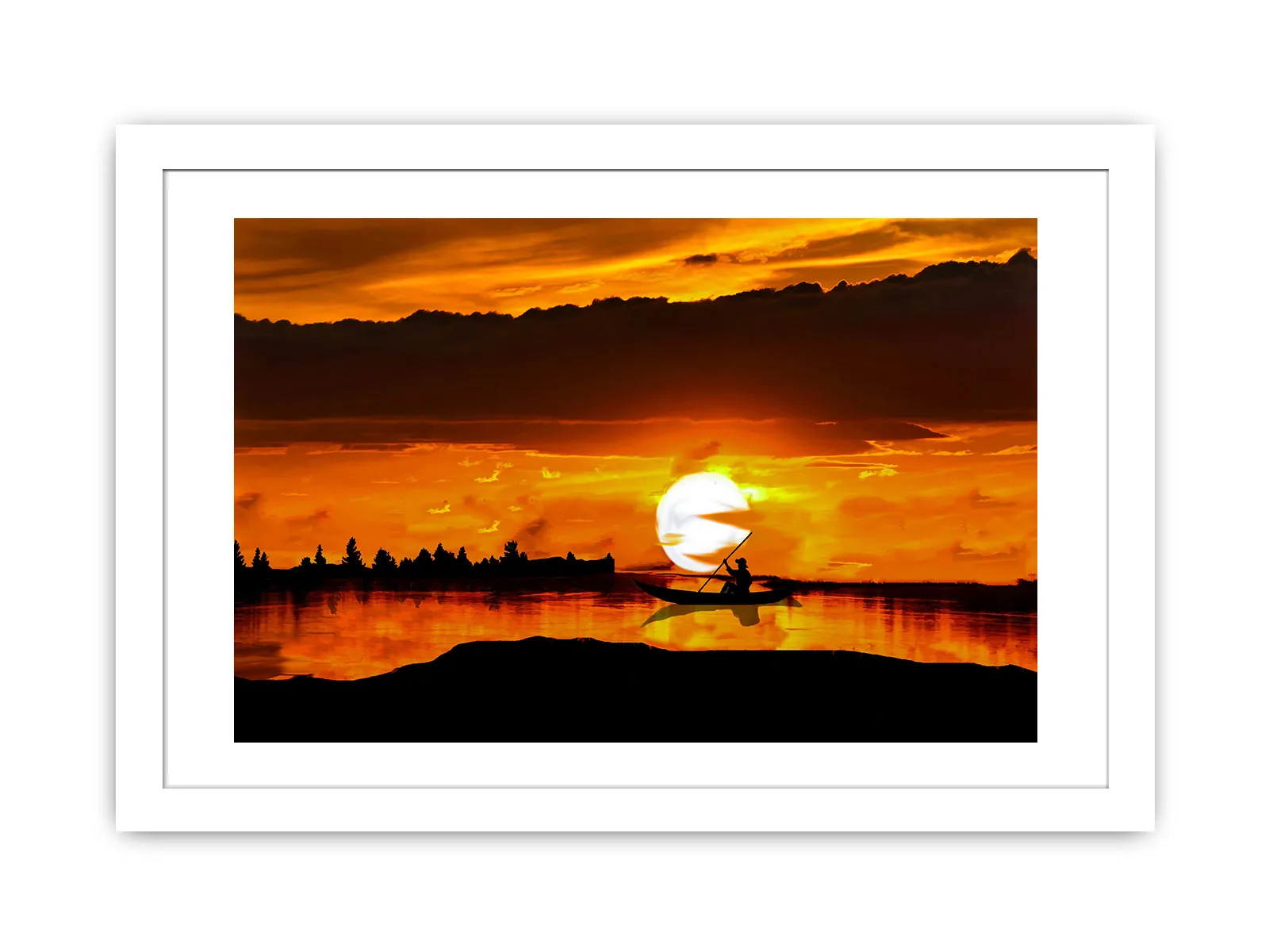 Sea Sunrise Boat Painting