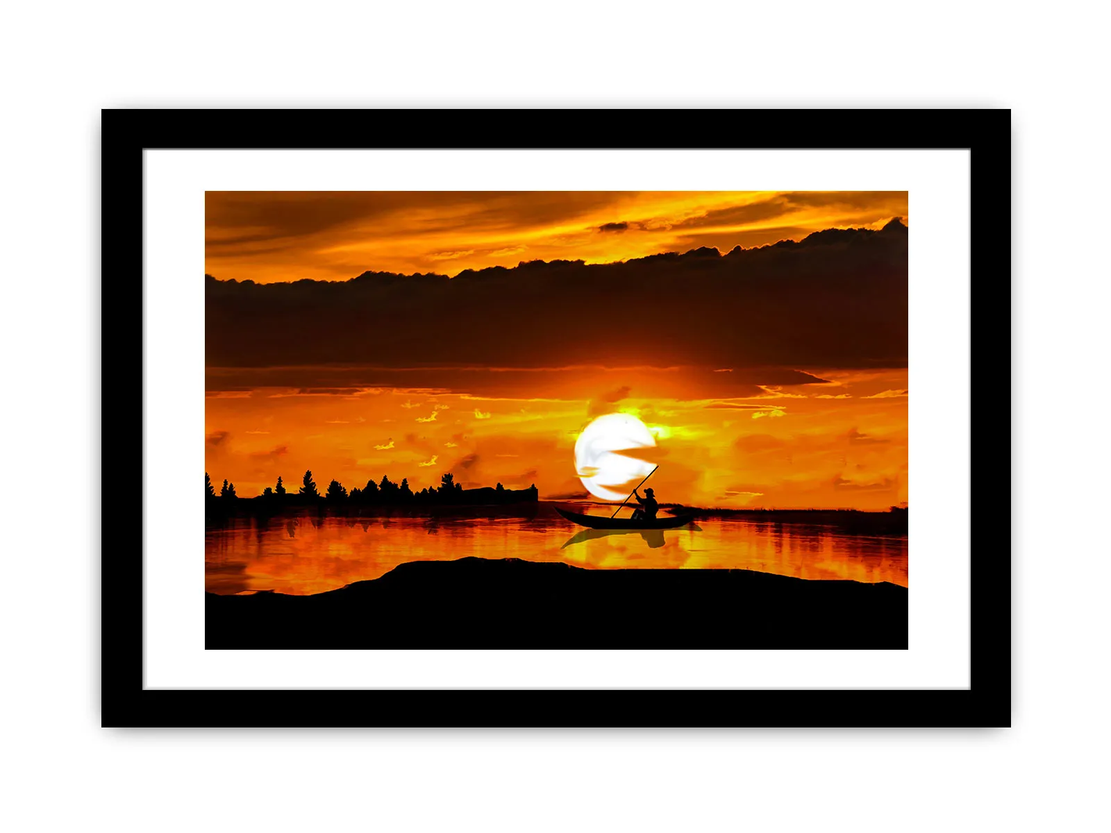 Sea Sunrise Boat Painting