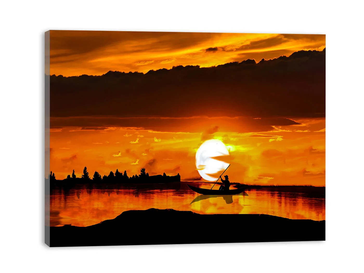 Sea Sunrise Boat Painting