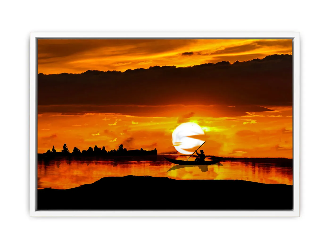 Sea Sunrise Boat Painting