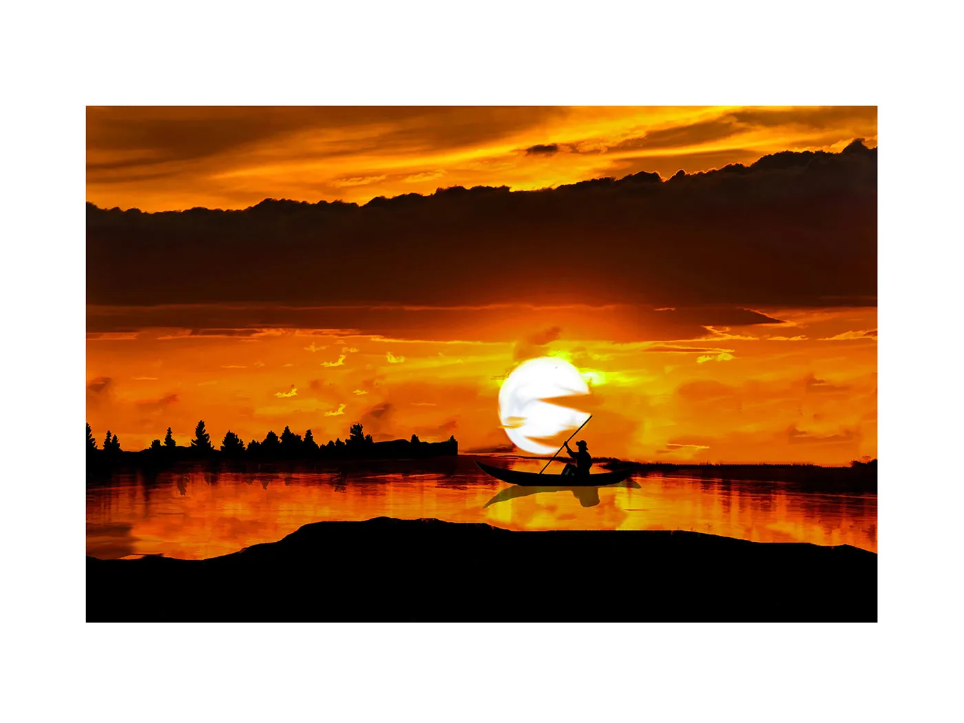 Sea Sunrise Boat Painting