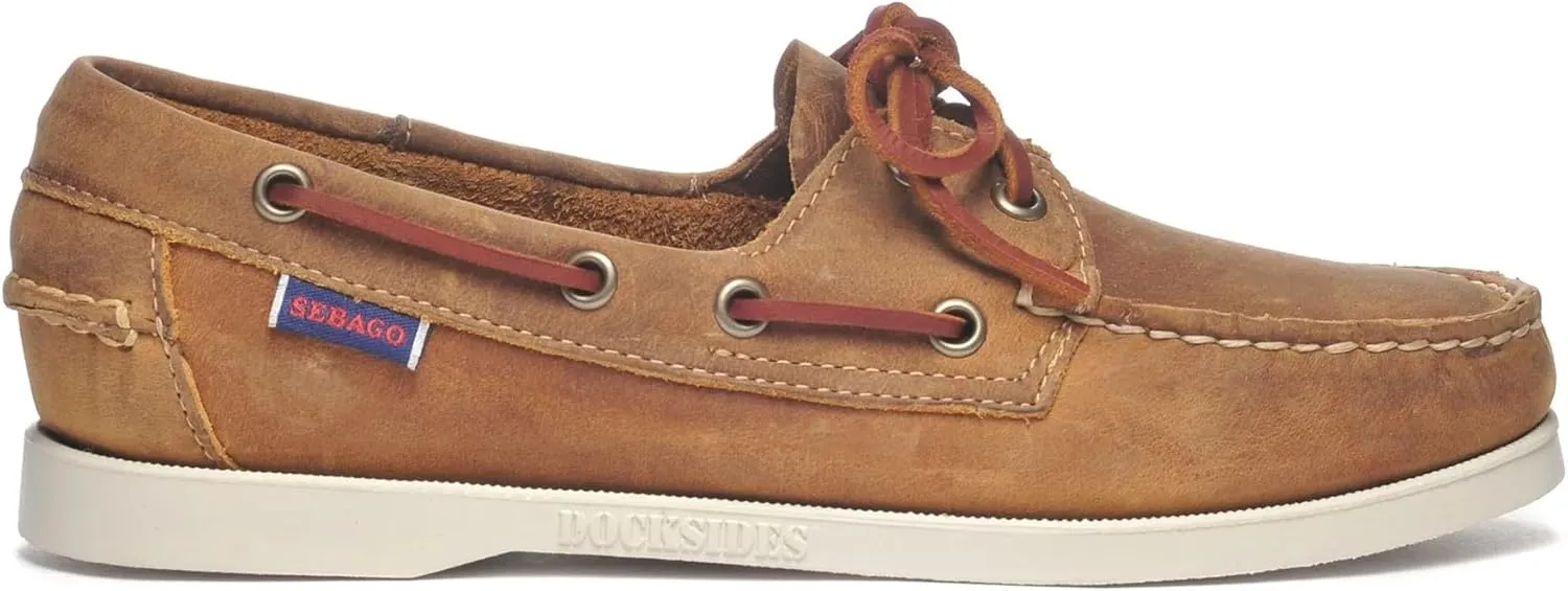 Sebago Portland Crazy H Boat Shoes - Patterned & Distressed Waxed Leather Mocassins with Leather Sock Lining and Non-Marking, Non-Slip Rubber Outsoles
