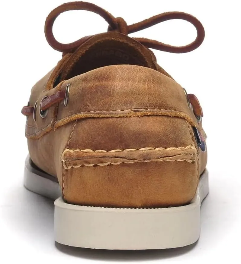 Sebago Portland Crazy H Boat Shoes - Patterned & Distressed Waxed Leather Mocassins with Leather Sock Lining and Non-Marking, Non-Slip Rubber Outsoles