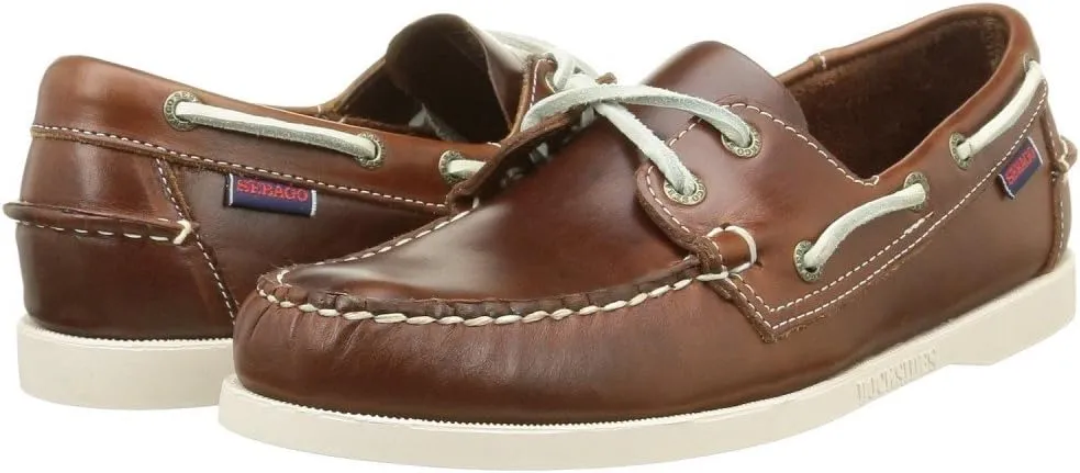 Sebago Portland Waxed Boat Shoes - Handsewn Waxed Leather Moccasins with Leather Sock Lining and Non-Marking, Slip-Resistant Rubber Outsoles