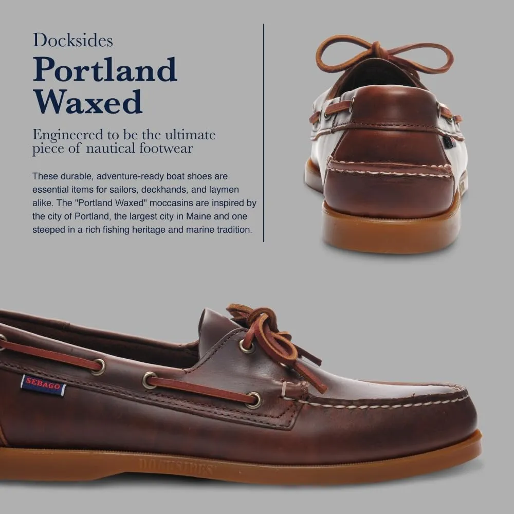 Sebago Portland Waxed Boat Shoes - Handsewn Waxed Leather Moccasins with Leather Sock Lining and Non-Marking, Slip-Resistant Rubber Outsoles