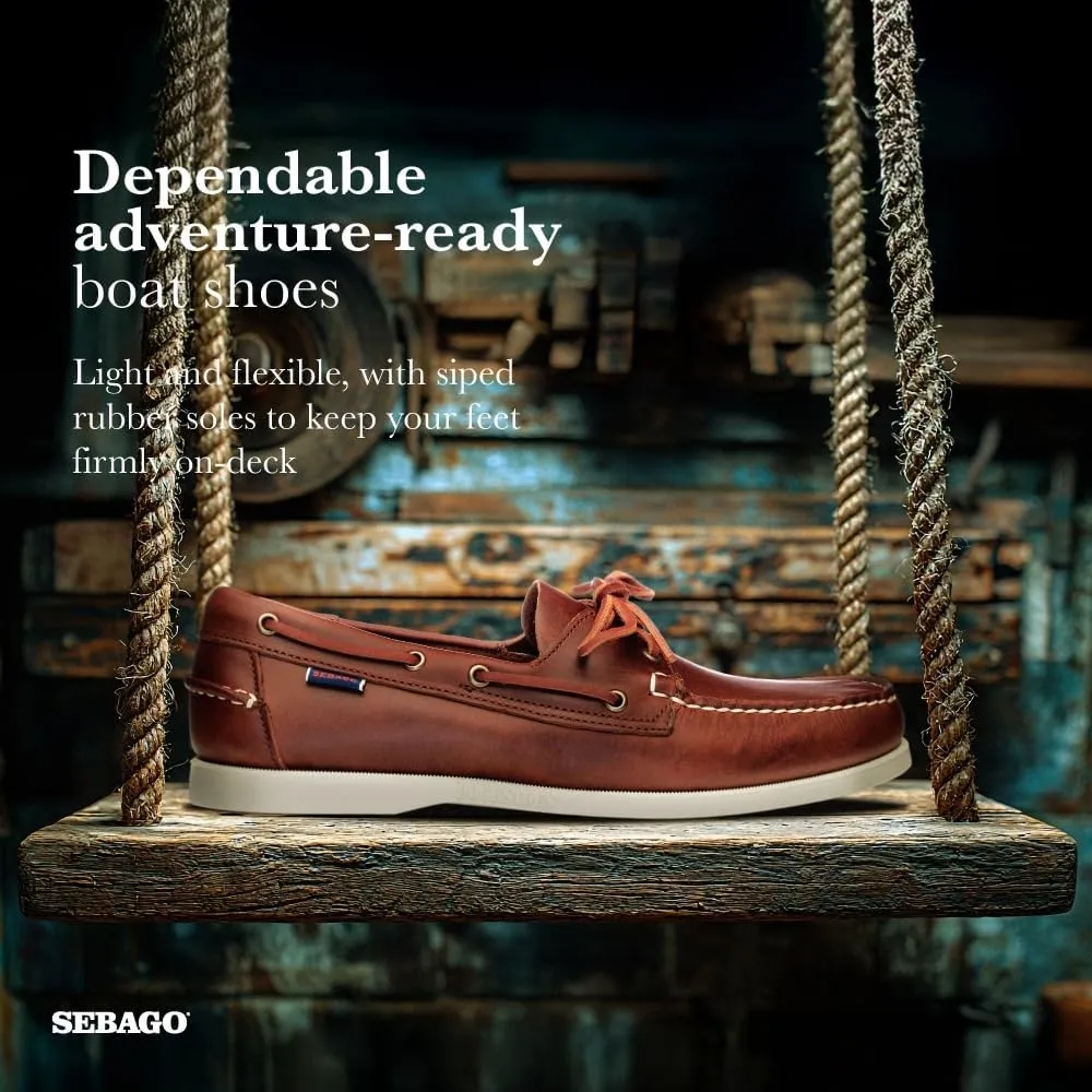 Sebago Portland Waxed Boat Shoes - Handsewn Waxed Leather Moccasins with Leather Sock Lining and Non-Marking, Slip-Resistant Rubber Outsoles