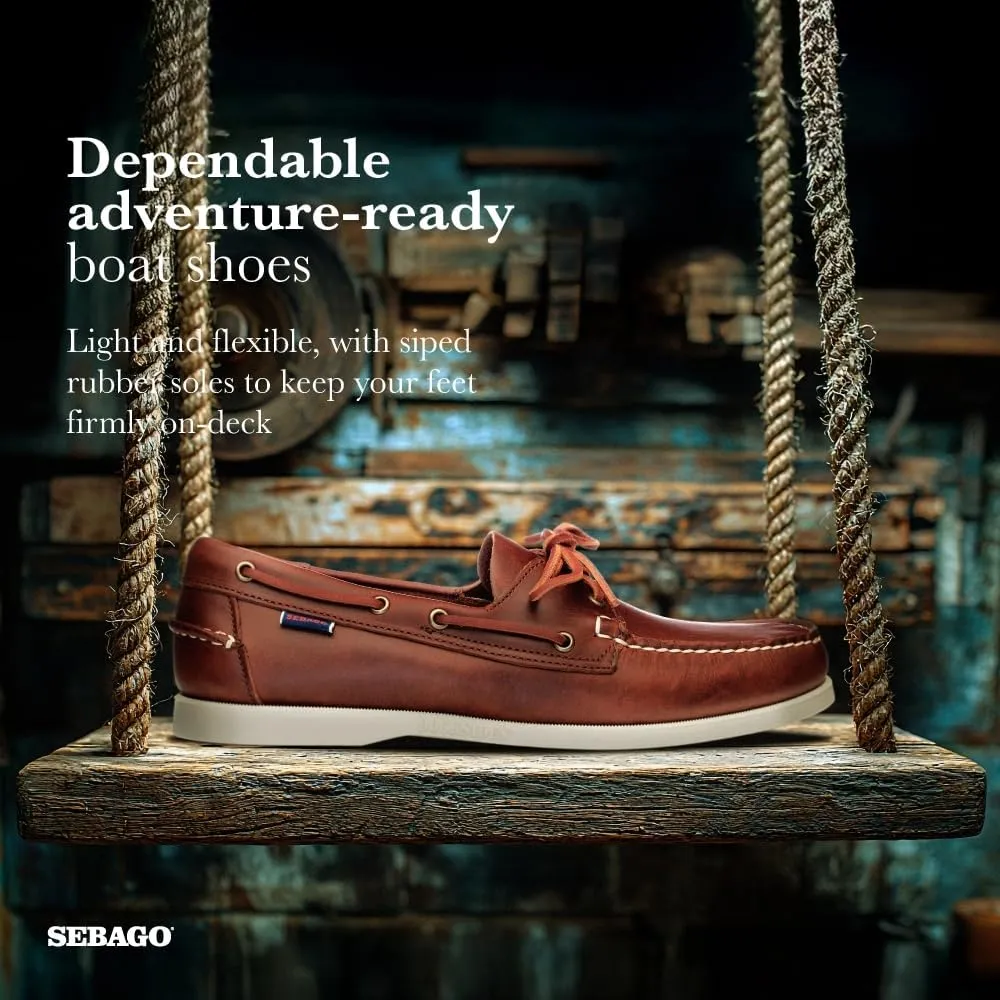 Sebago Portland Waxed Boat Shoes - Handsewn Waxed Leather Moccasins with Leather Sock Lining and Non-Marking, Slip-Resistant Rubber Outsoles