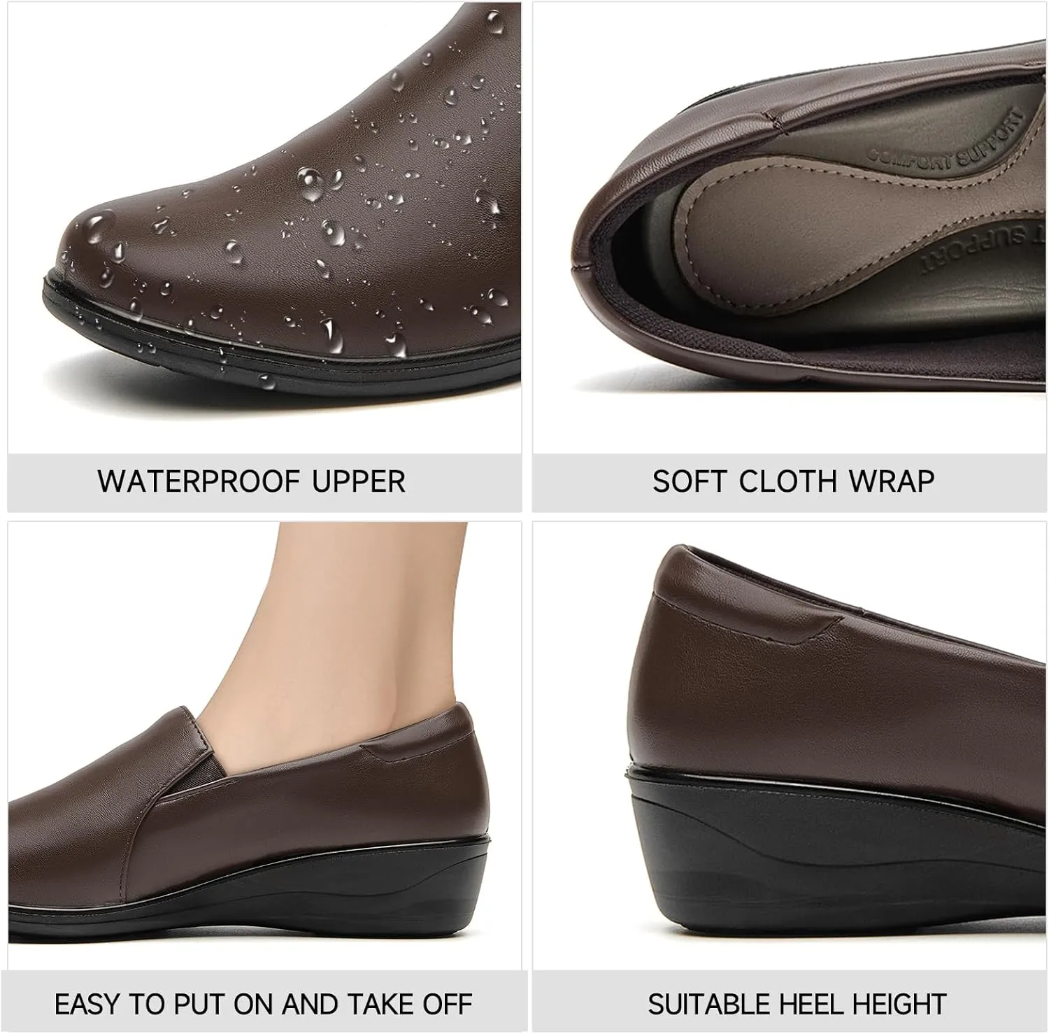SelenePair Women's Low Wedge Heels Pumps Round Toe Slip-on Comfortable Loafers Casual Office Business Dress Work Shoes