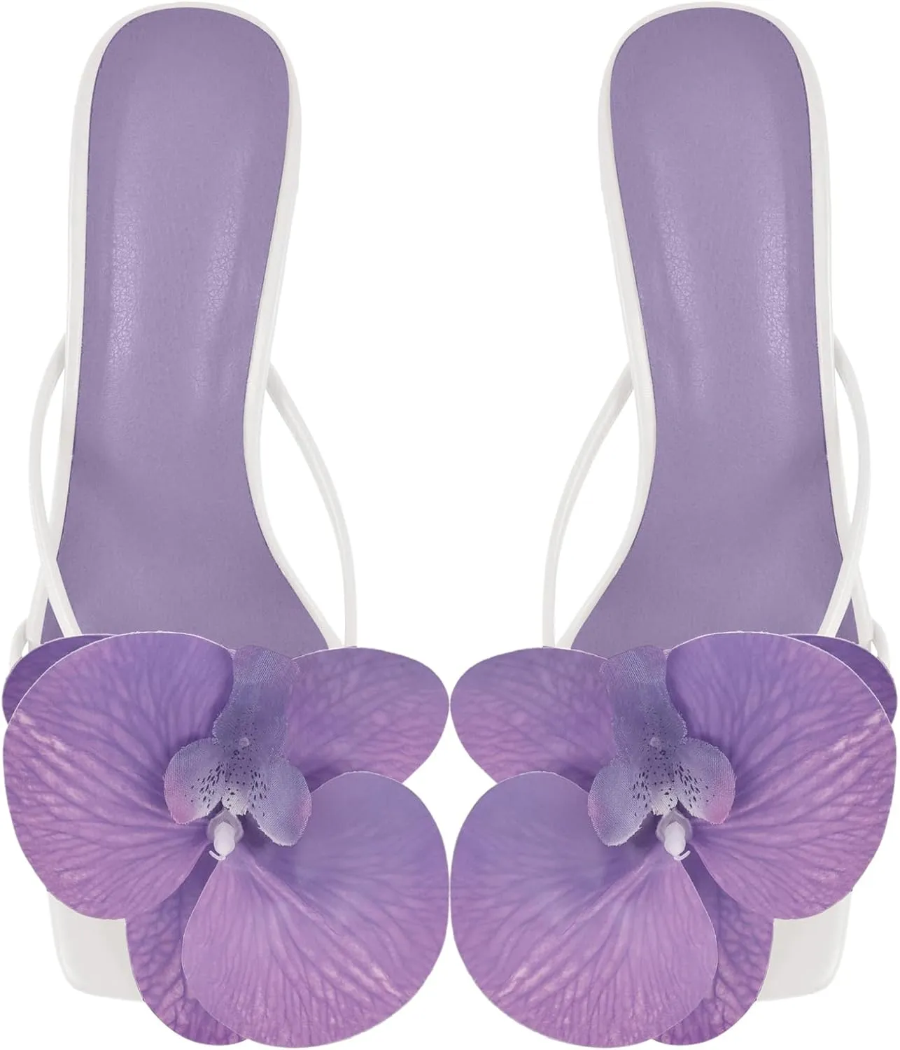 sexytag Clear Kitten Heels Floral Print Thong Sandals Slip On Flower Stiletto Heels Open Toe Mules