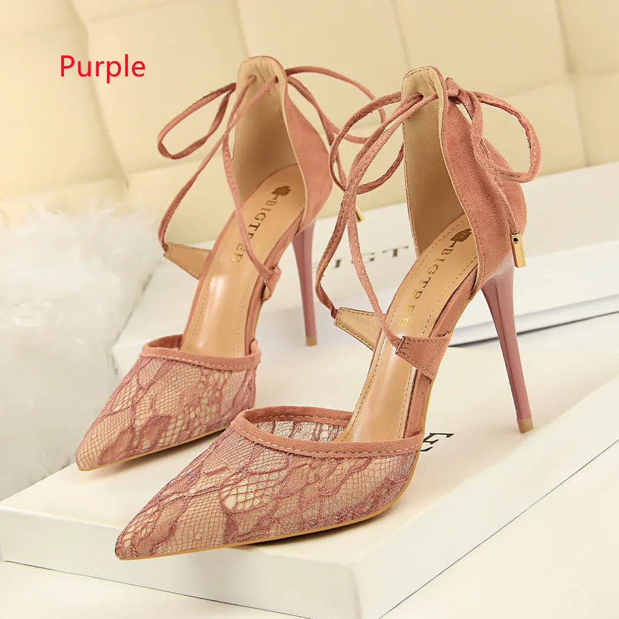 Shallow Pointed Mesh Lace Hollow Sandals