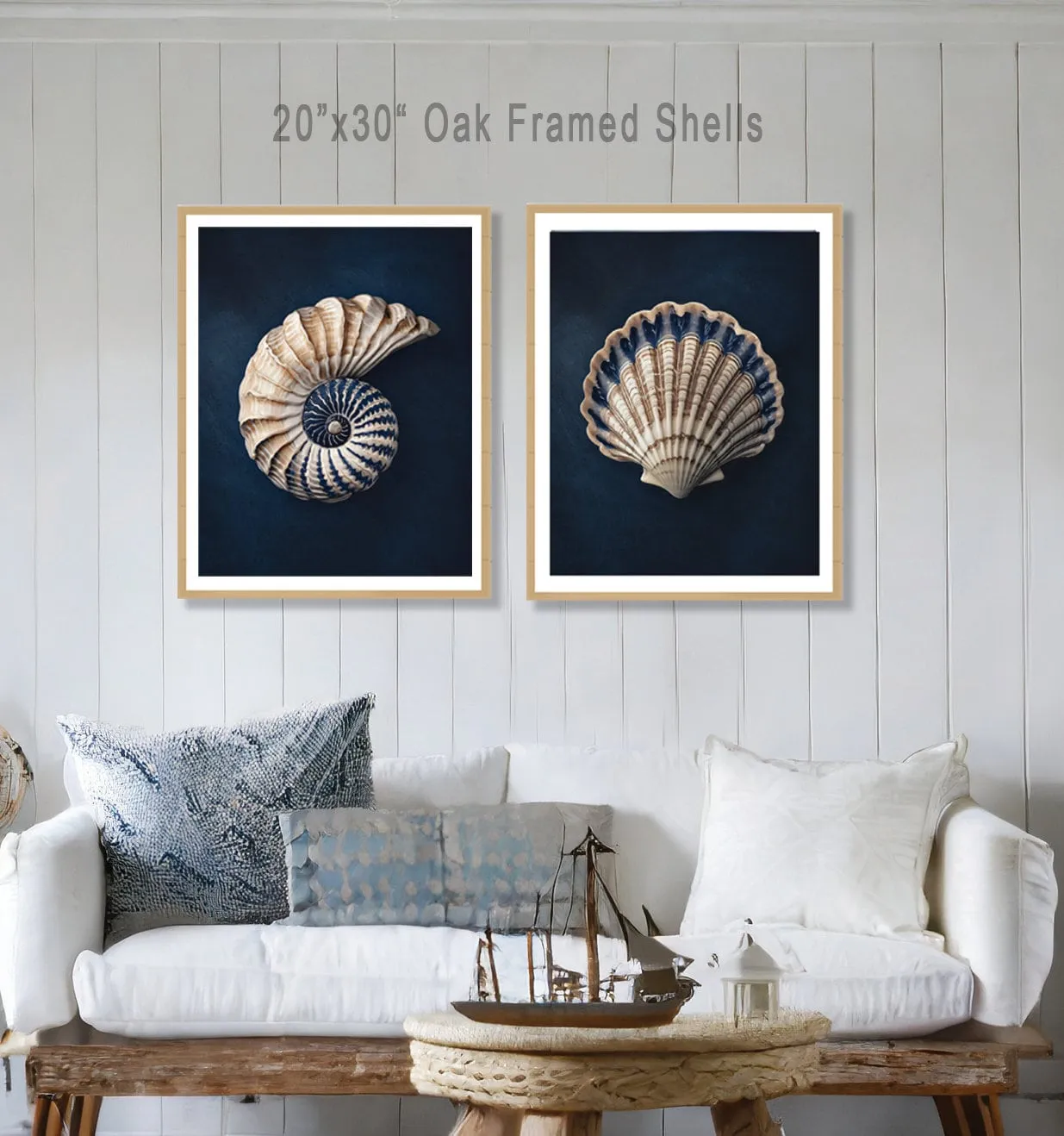 Shell Art Nautilus Canvas Print, Nautical Art Coastal Wall Art Beach House, Cottage Art Blue Gift