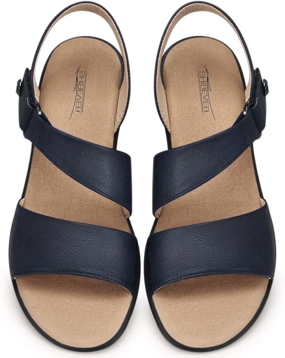 SHIBEVER Women's Low Wedge Heel Sandals Dressy Summer Ankle Strap Sandals Open Toe Comfortable Causal Platform Shoes