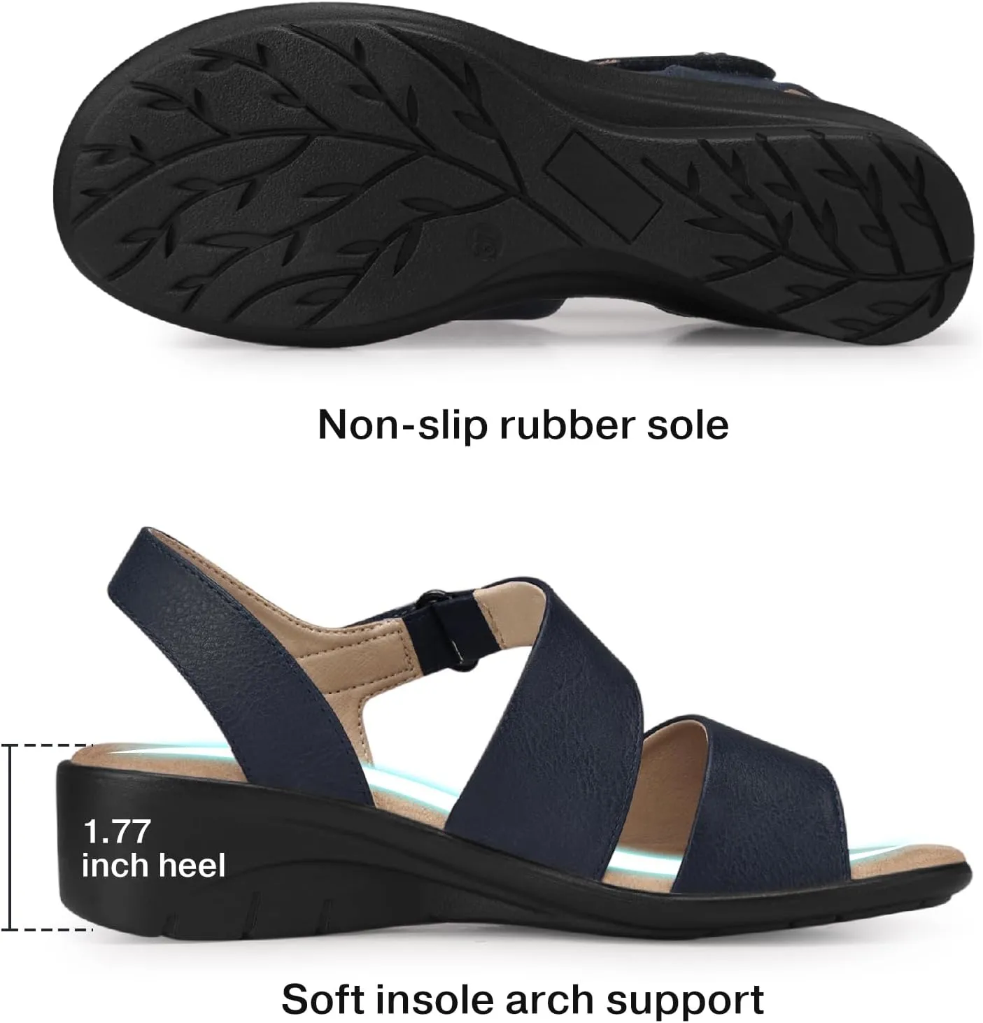 SHIBEVER Women's Low Wedge Heel Sandals Dressy Summer Ankle Strap Sandals Open Toe Comfortable Causal Platform Shoes