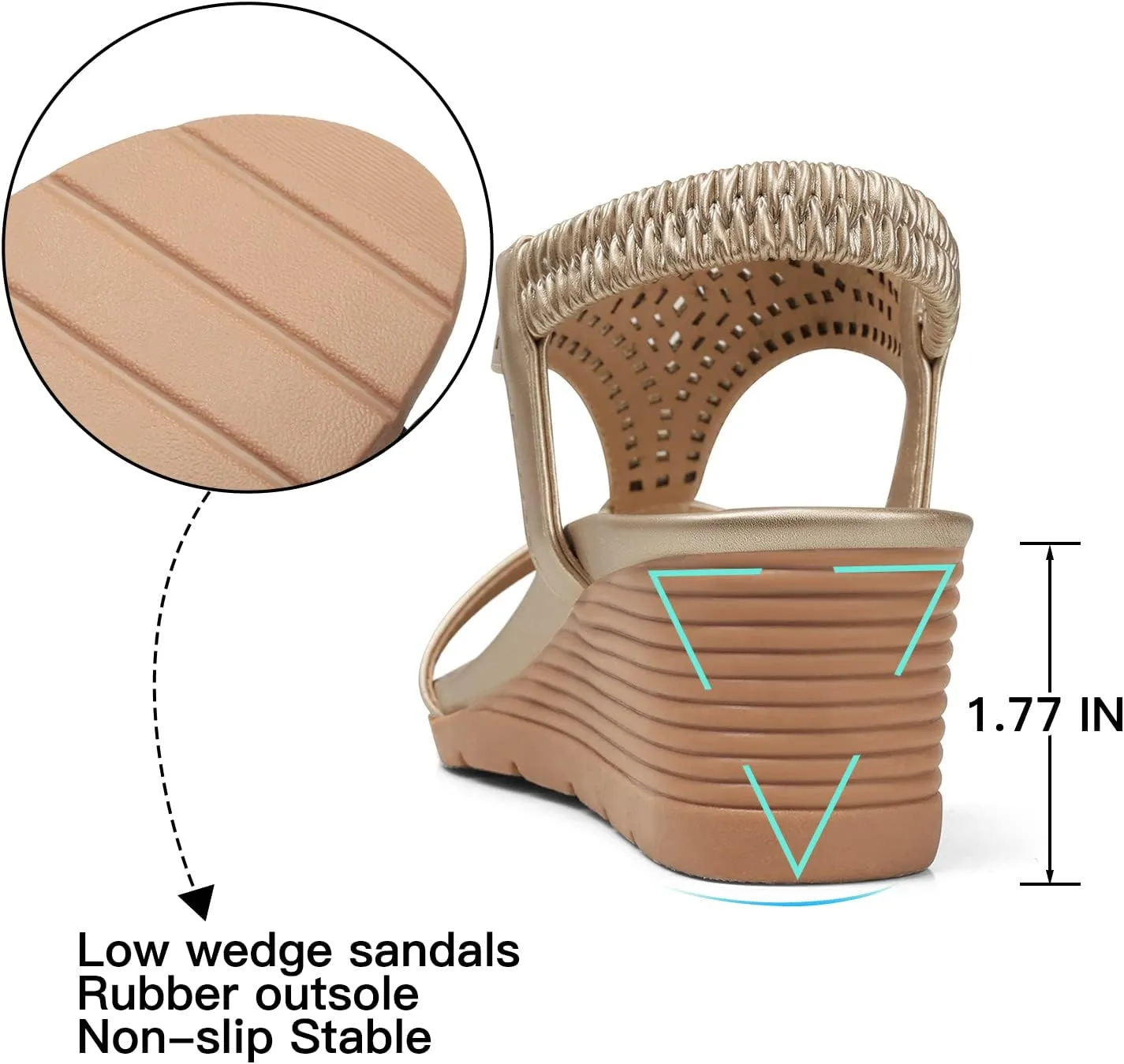SHIBEVER Womens Sandals Wedge Low: Elastic Ankle Strap Wedge Sandals - Dressy Sandals Women - Comfortable Open Toe