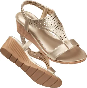 SHIBEVER Womens Sandals Wedge Low: Elastic Ankle Strap Wedge Sandals - Dressy Sandals Women - Comfortable Open Toe