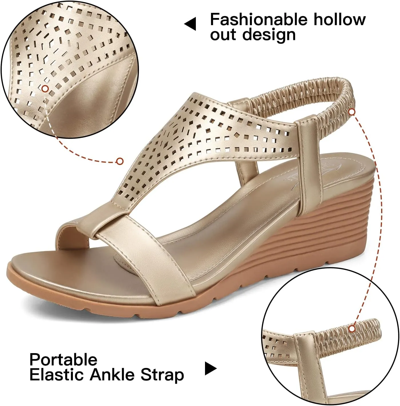 SHIBEVER Womens Sandals Wedge Low: Elastic Ankle Strap Wedge Sandals - Dressy Sandals Women - Comfortable Open Toe