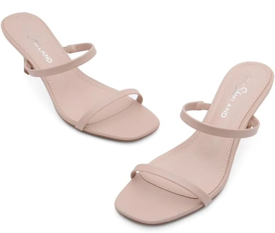 Shoe Land Women's Low Heels | Kitten Heel Sandals for Women | Open Toe Slip-On Slides | Two-Strap Heeled Mules | Dressy Short Heels for Party, Wedding & Vacation