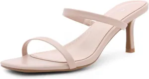 Shoe Land Women's Low Heels | Kitten Heel Sandals for Women | Open Toe Slip-On Slides | Two-Strap Heeled Mules | Dressy Short Heels for Party, Wedding & Vacation
