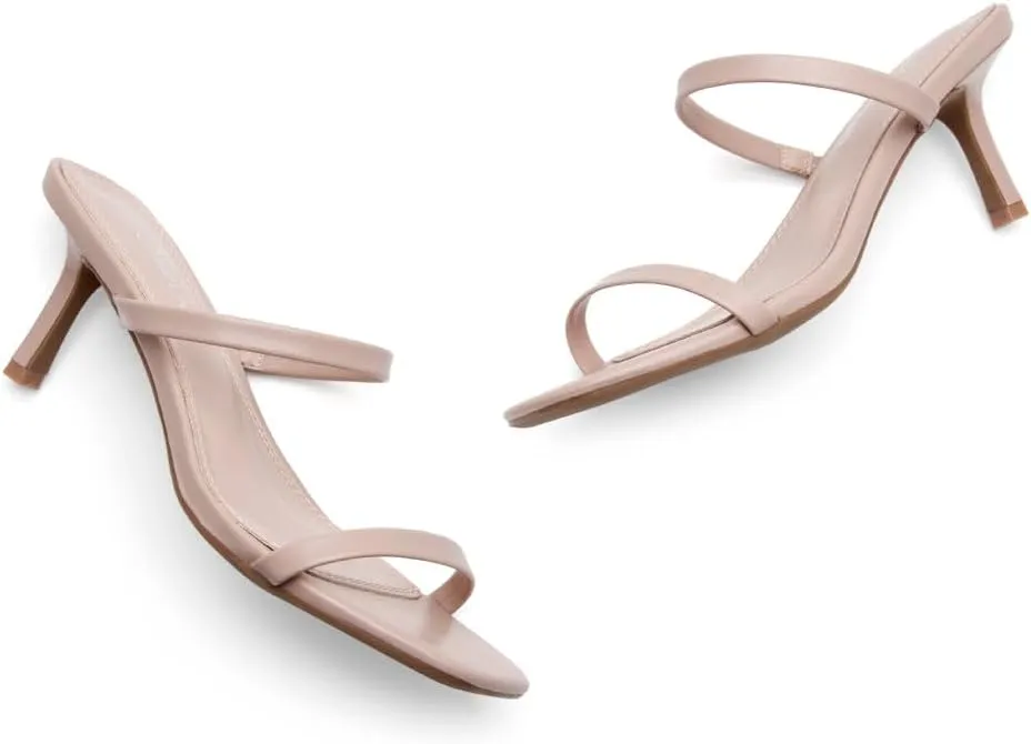 Shoe Land Women's Low Heels | Kitten Heel Sandals for Women | Open Toe Slip-On Slides | Two-Strap Heeled Mules | Dressy Short Heels for Party, Wedding & Vacation