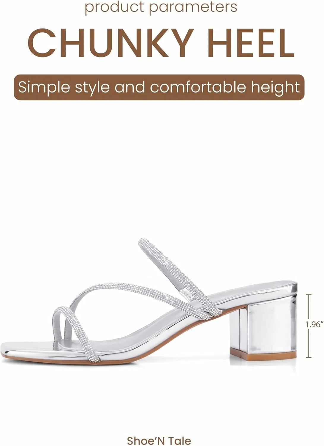 Shoe'N Tale Strappy Heels For Women Low Chunky Block Heel Heeled Sandals Square Open Toe Slip On Slides Mules