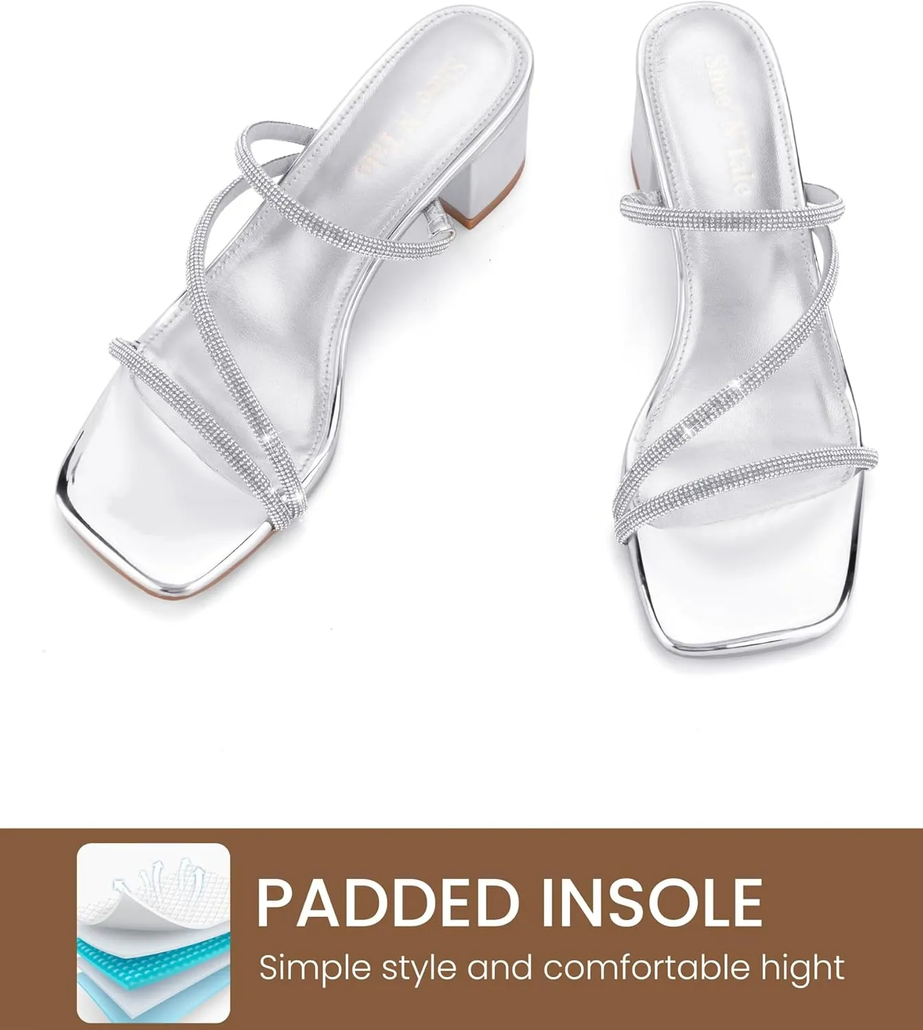 Shoe'N Tale Strappy Heels For Women Low Chunky Block Heel Heeled Sandals Square Open Toe Slip On Slides Mules