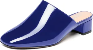 SHOWFOREST Women's Dress Patent Slip On Party Square Toe Chunky Low Heel Mules Shoes 1.5 Inch